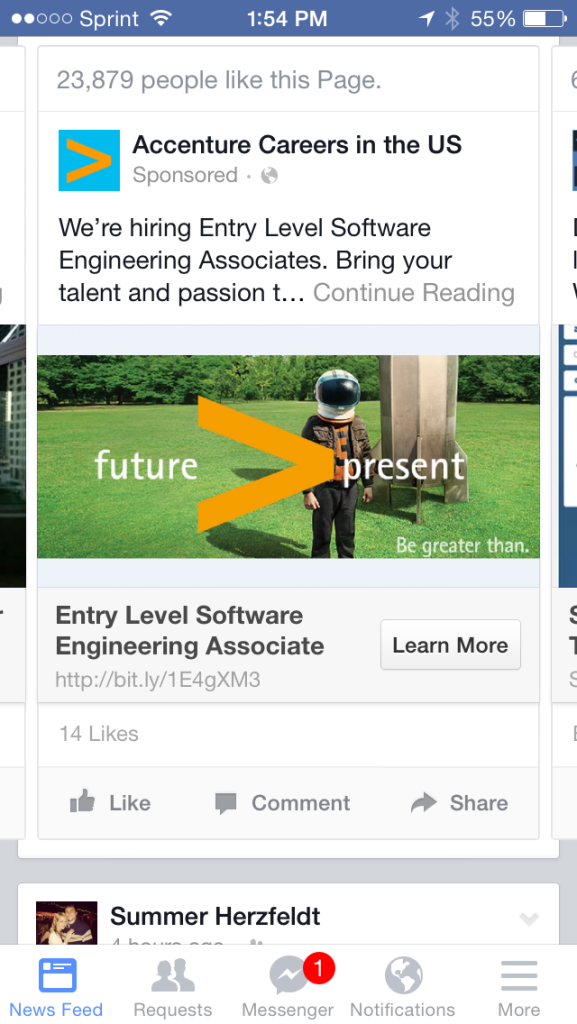 Accenture Hiring developer with Facebook Ad